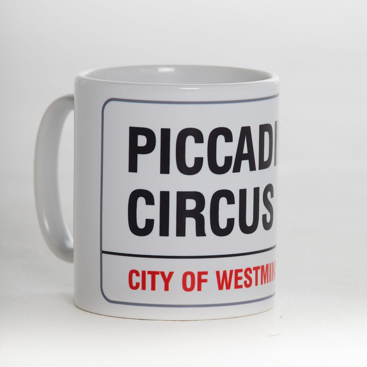 Earthenware piccadilly circus street sign mug
