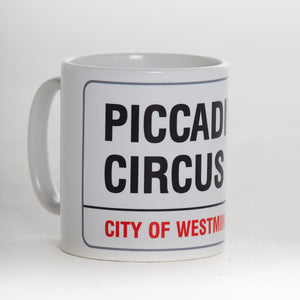 Earthenware piccadilly circus street sign mug