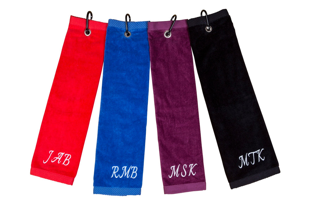 Personalised golf towel 100% cotton velour with carabiner and grommet