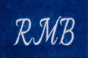 Personalised golf towel 100% royal blue cotton velour with carabiner and grommet