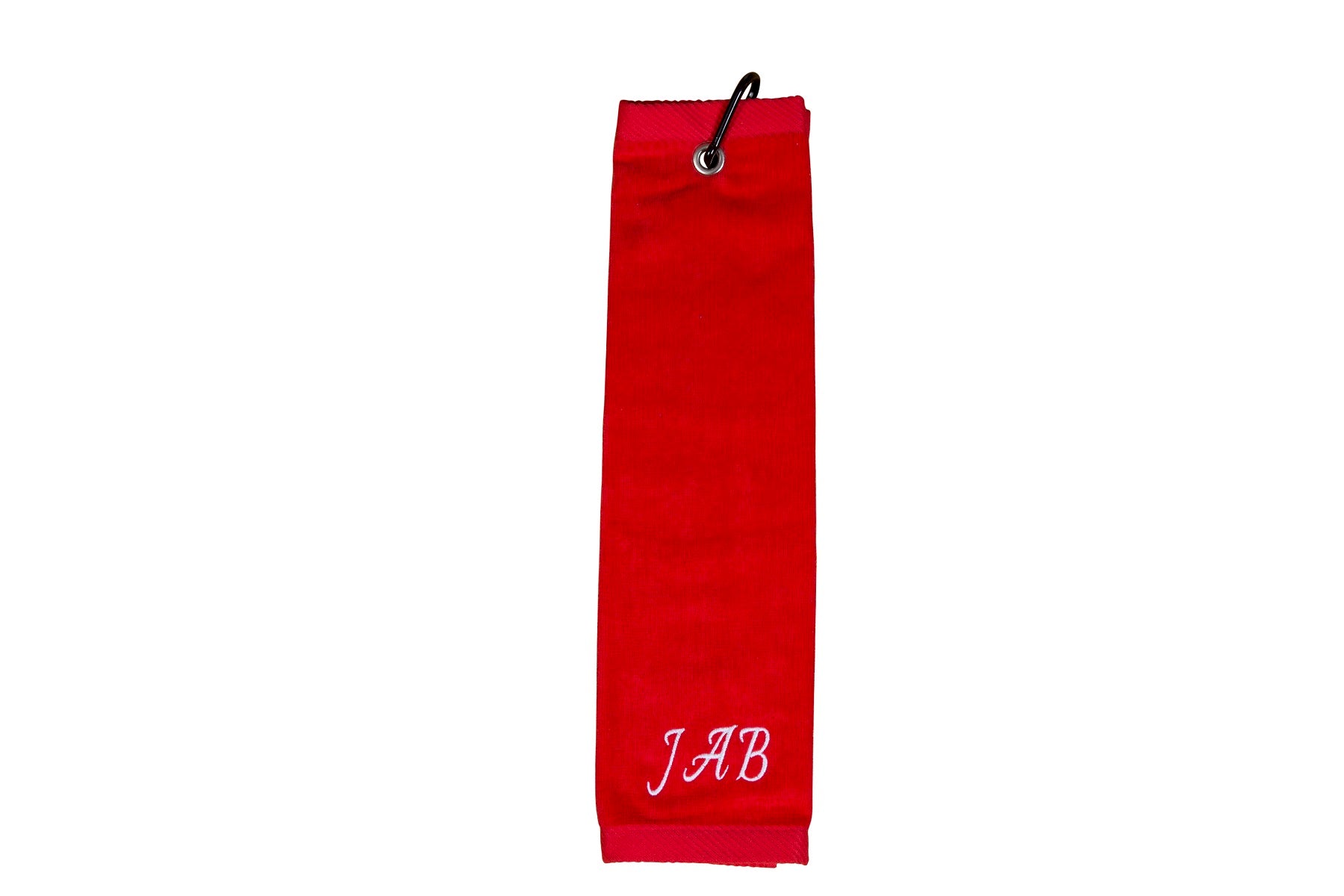 Personalised golf towel 100% red cotton velour with carabiner and grommet