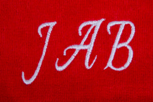 Personalised golf towel 100% red cotton velour with carabiner and grommet